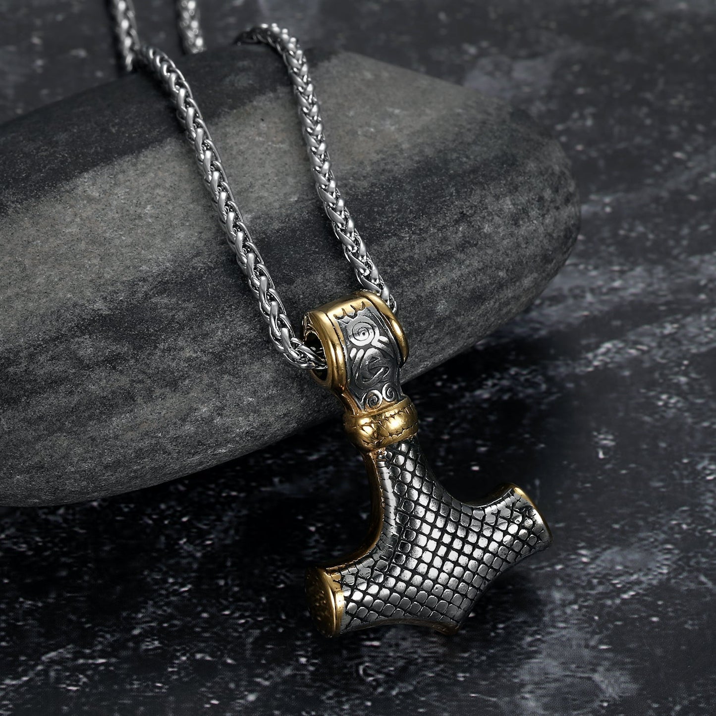 Bjorn Regalia Handcrafted Stainless Steel Dual Color Mammen-Style Thor's Hammer Pendant
