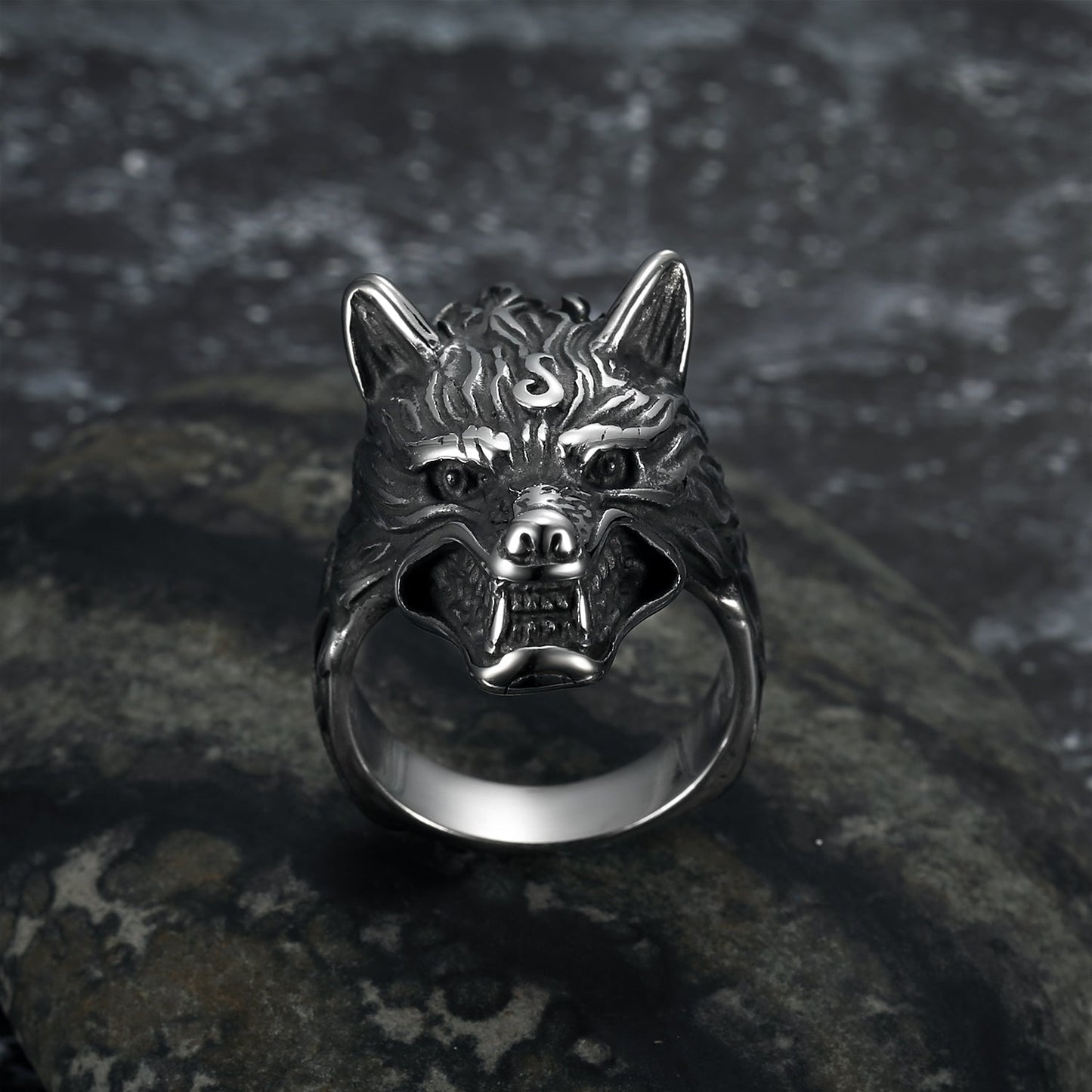 Bjorn Regalia Handcrafted Stainless Steel Wolf Head Biker Ring
