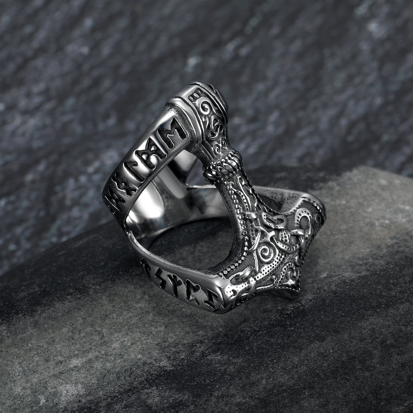 Bjorn Regalia Handcrafted Stainless Steel Open Thor's Hammer Ring
