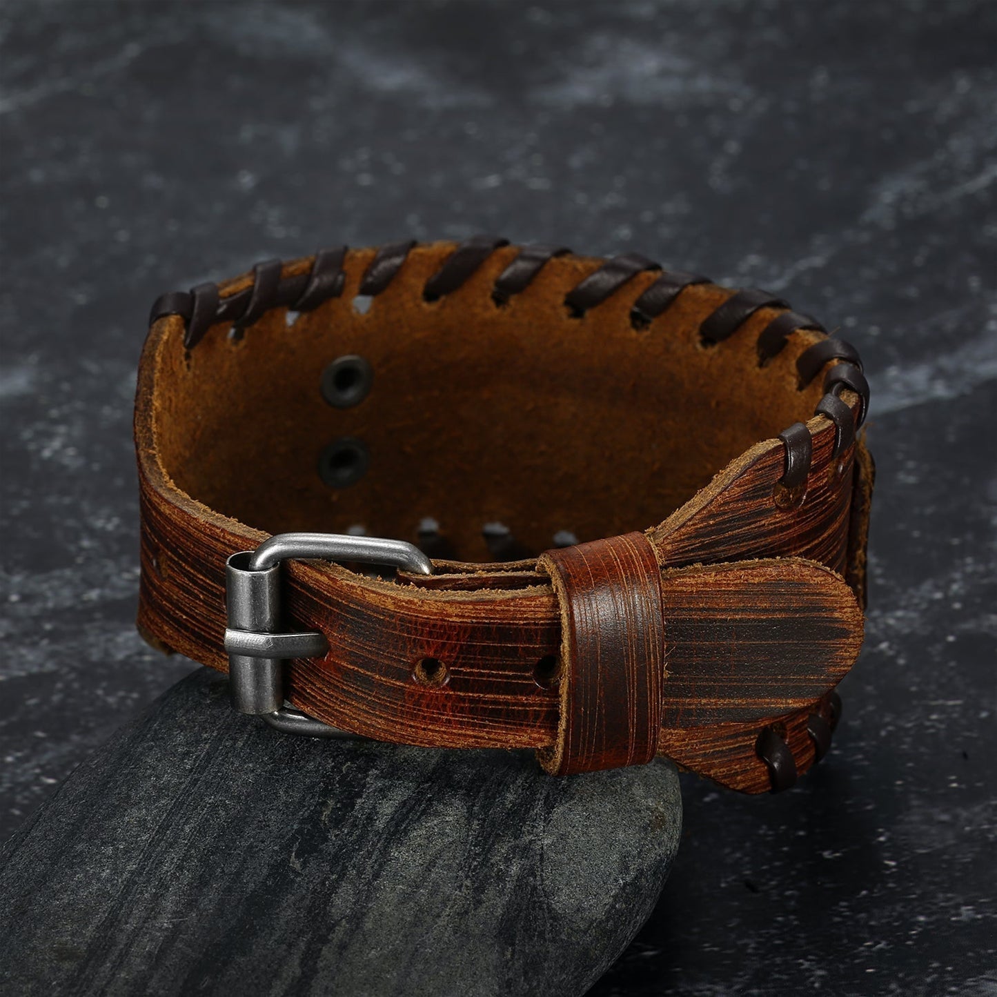 Bjorn Regalia Leather Buckle Arm Cuff With Fenrir Design