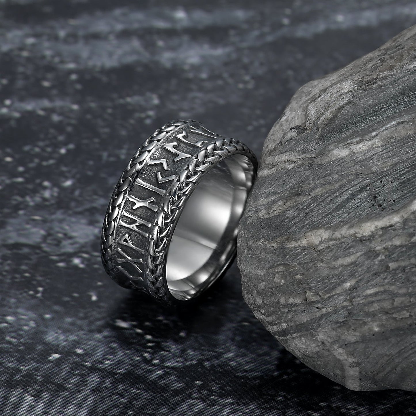 Bjorn Regalia Handcrafted Stainless Steel  Rune and Knotwork Ring