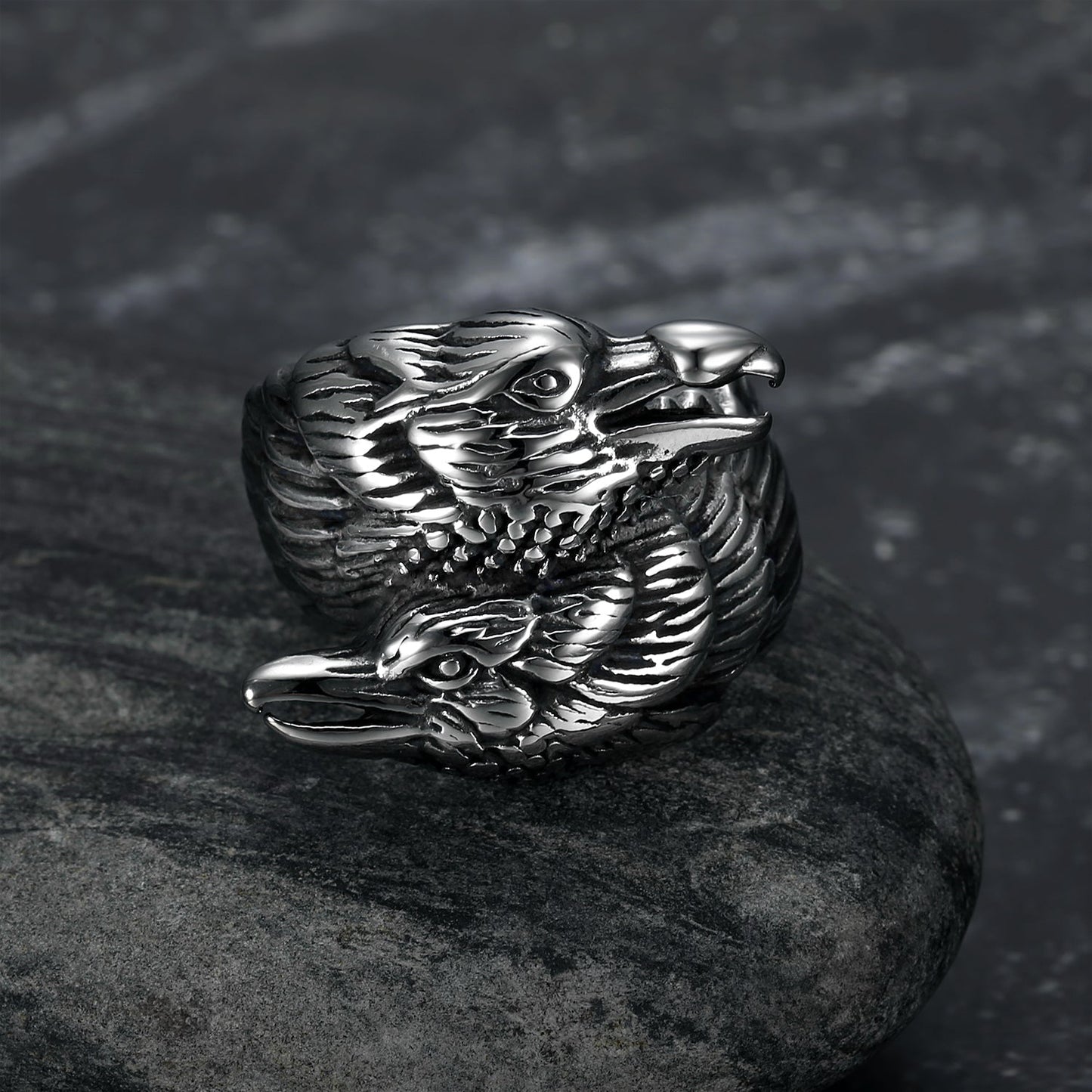 Bjorn Regalia Handcrafted Stainless Steel Twin Raven Ring