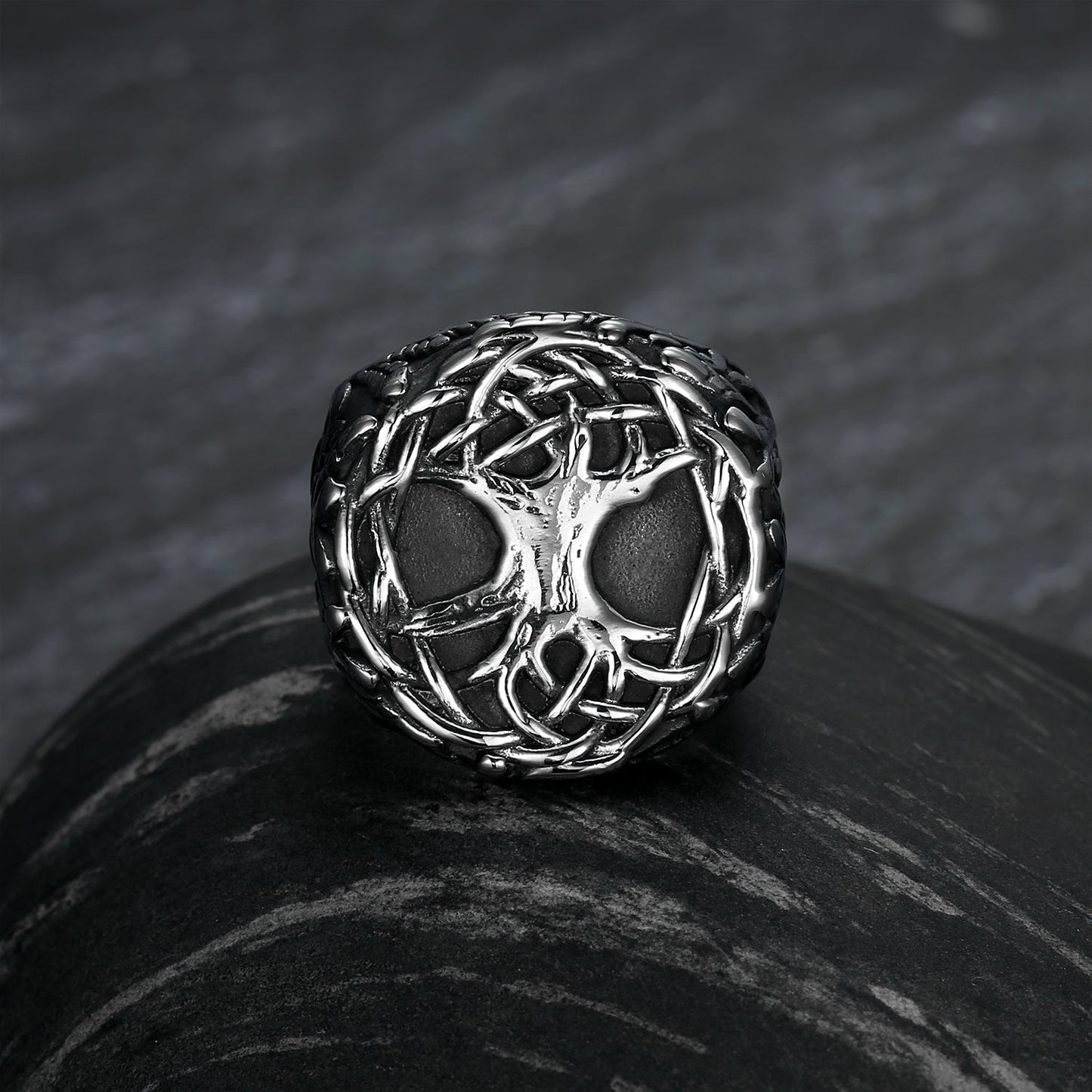 Bjorn Regalia Handcrafted Stainless Steel Yggdrasil / Tree of Life Signet Ring