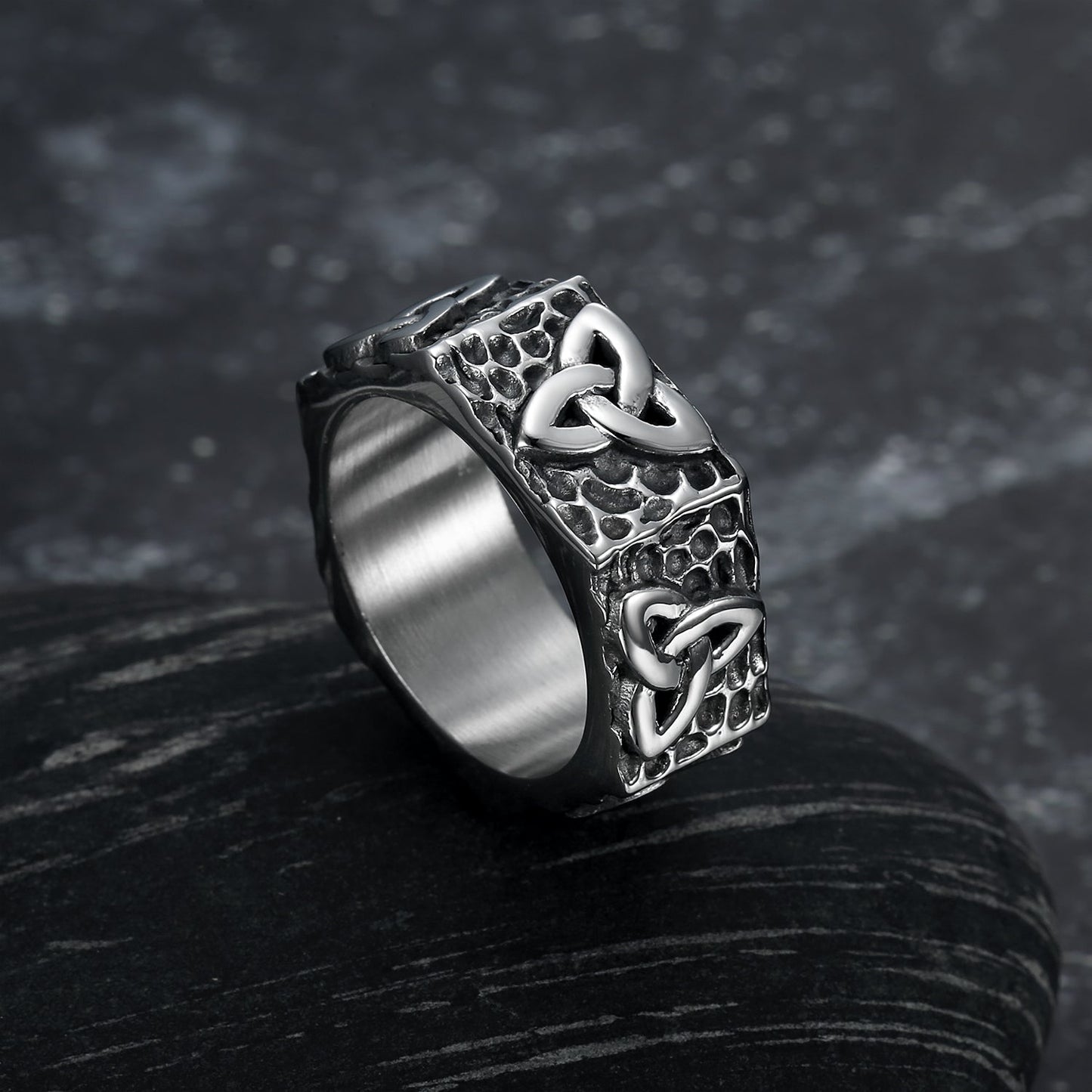 Bjorn Regalia Hexagonal Handcrafted Stainless Steel Triquetra Ring