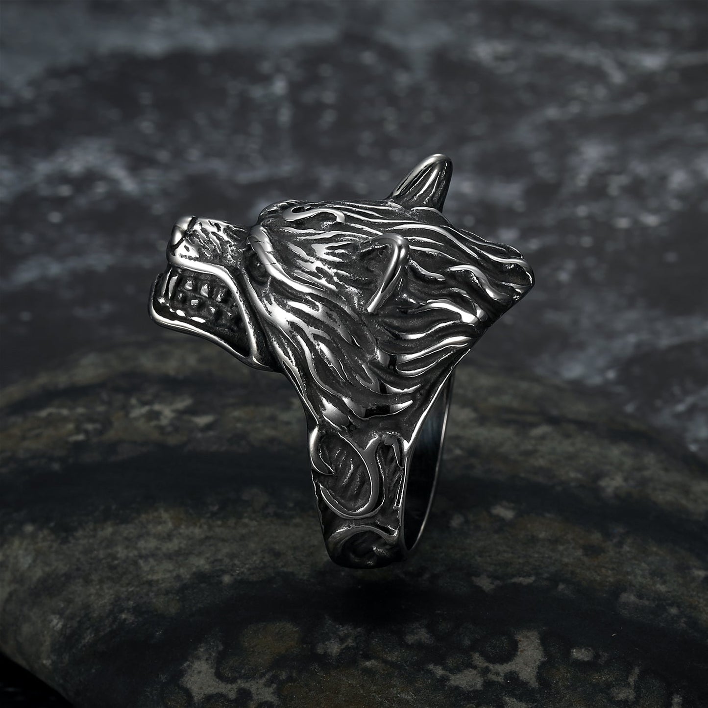 Bjorn Regalia Handcrafted Stainless Steel Wolf Head Biker Ring