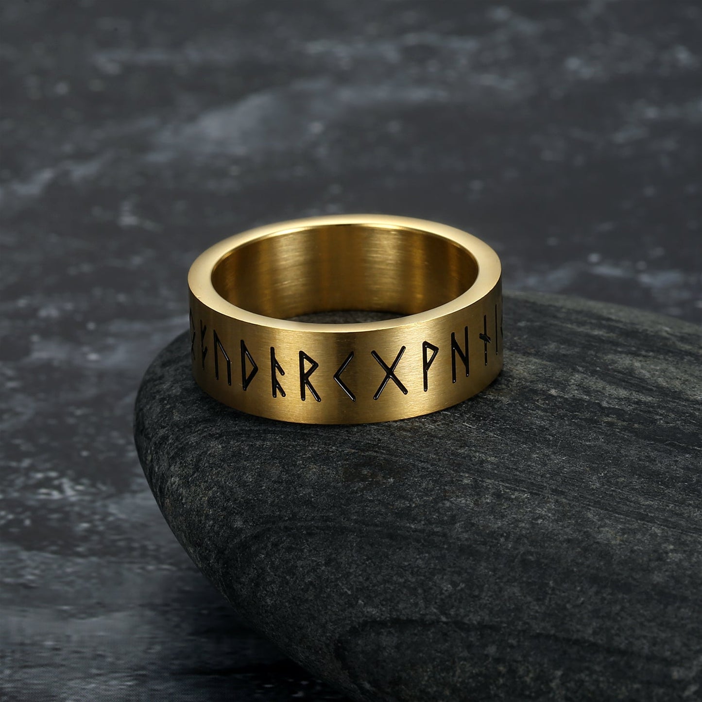 Bjorn Regalia Handcrafted Stainless Steel Wide Rune Ring