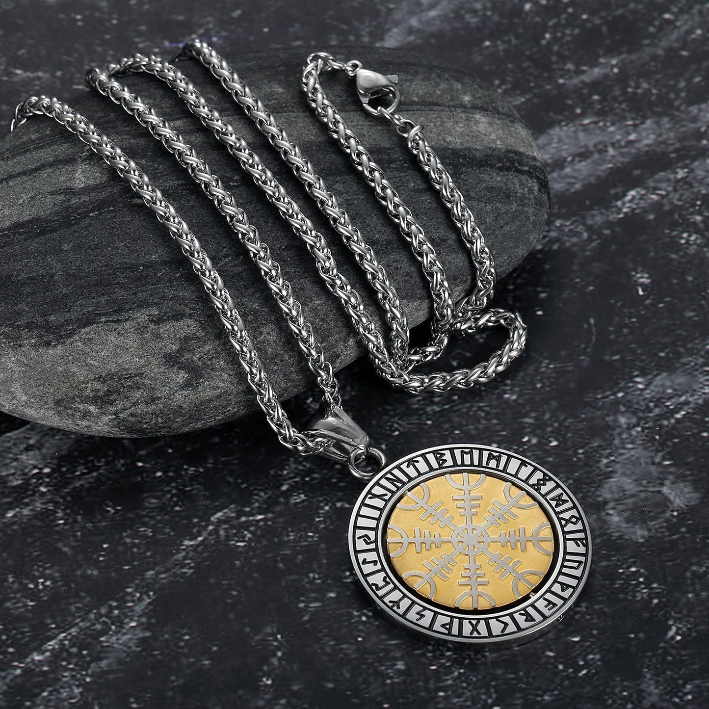 Bjorn Regalia Dual Color Handcrafted Stainless Steel Reversible Helm of Awe/Vegvisir Pendant