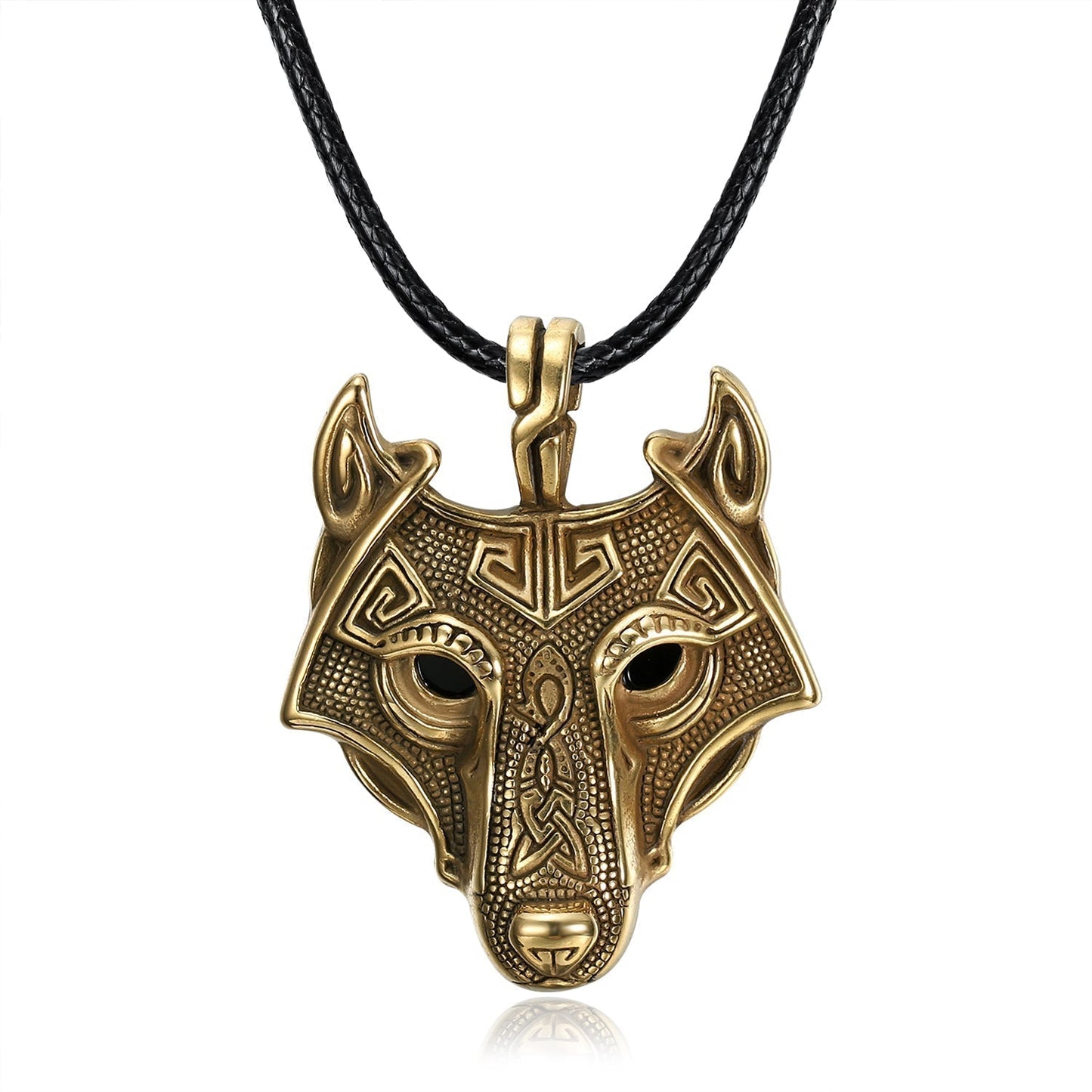Bjorn Regalia Norse Wolf Head Necklace - Leather Chain