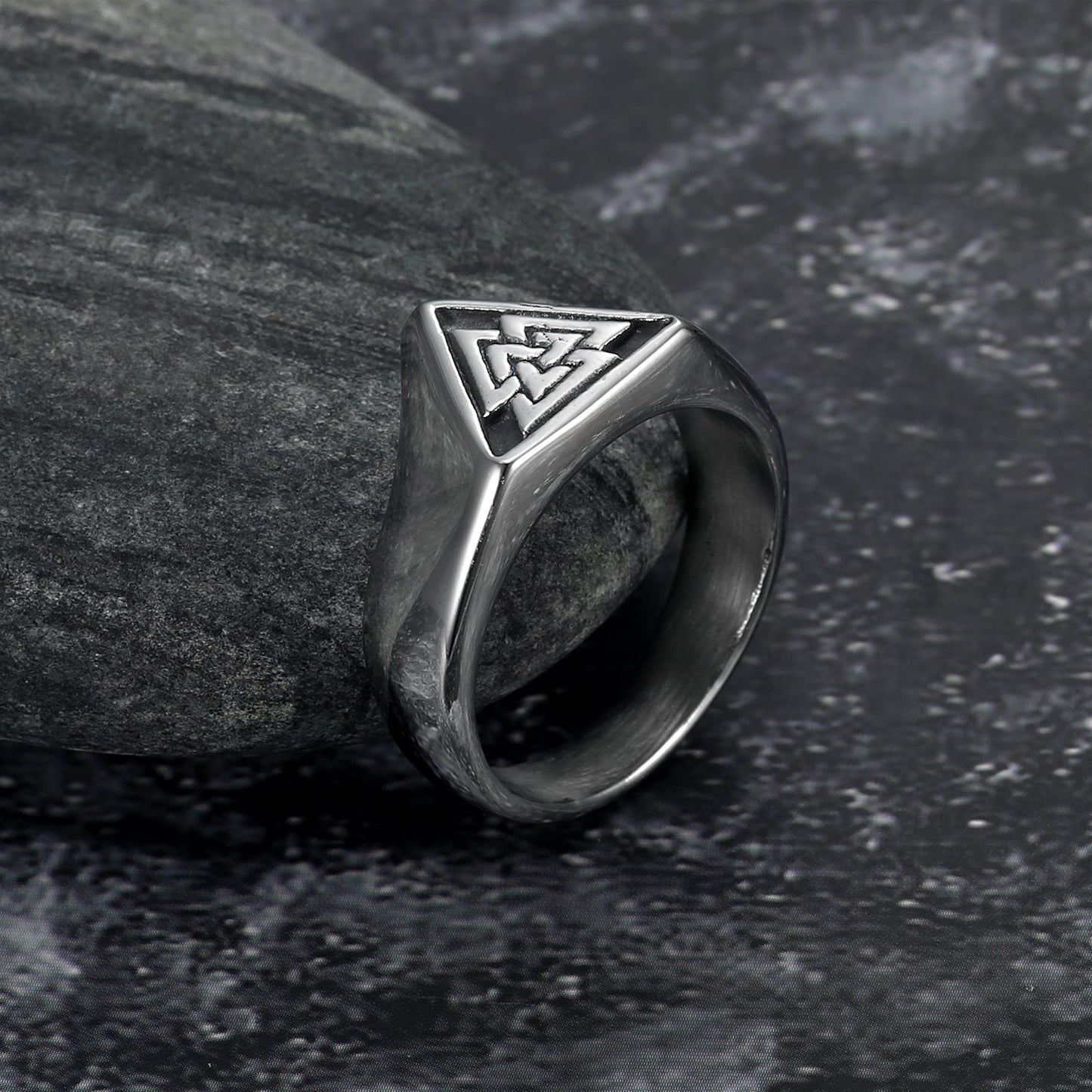 Bjorn Regalia Handcrafted Stainless Steel Triangular Valknut Ring