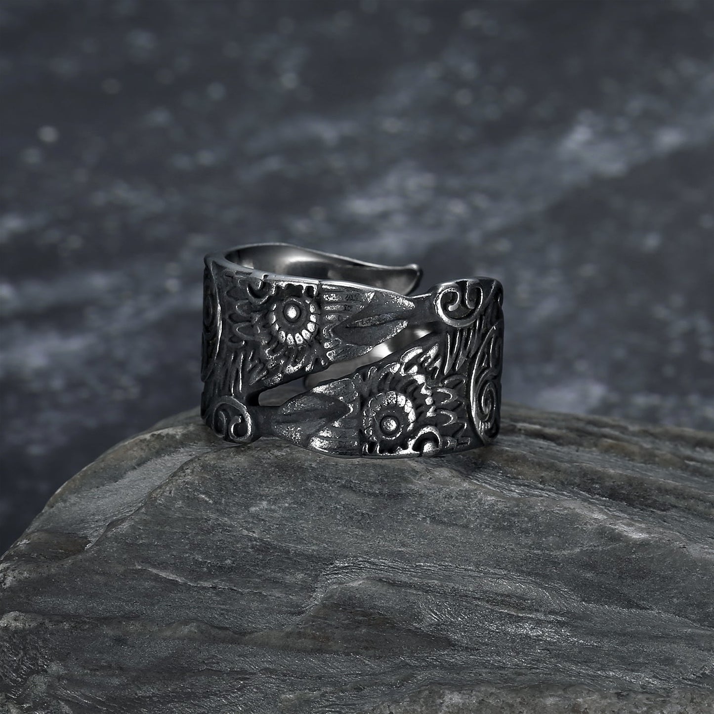 Bjorn Regalia Handcrafted Stainless Steel Adjustable Raven Ring
