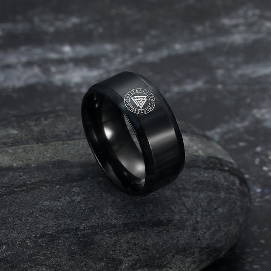 Bjorn Regalia Black Handcrafted Stainless Steel Valknut and Rune Ring