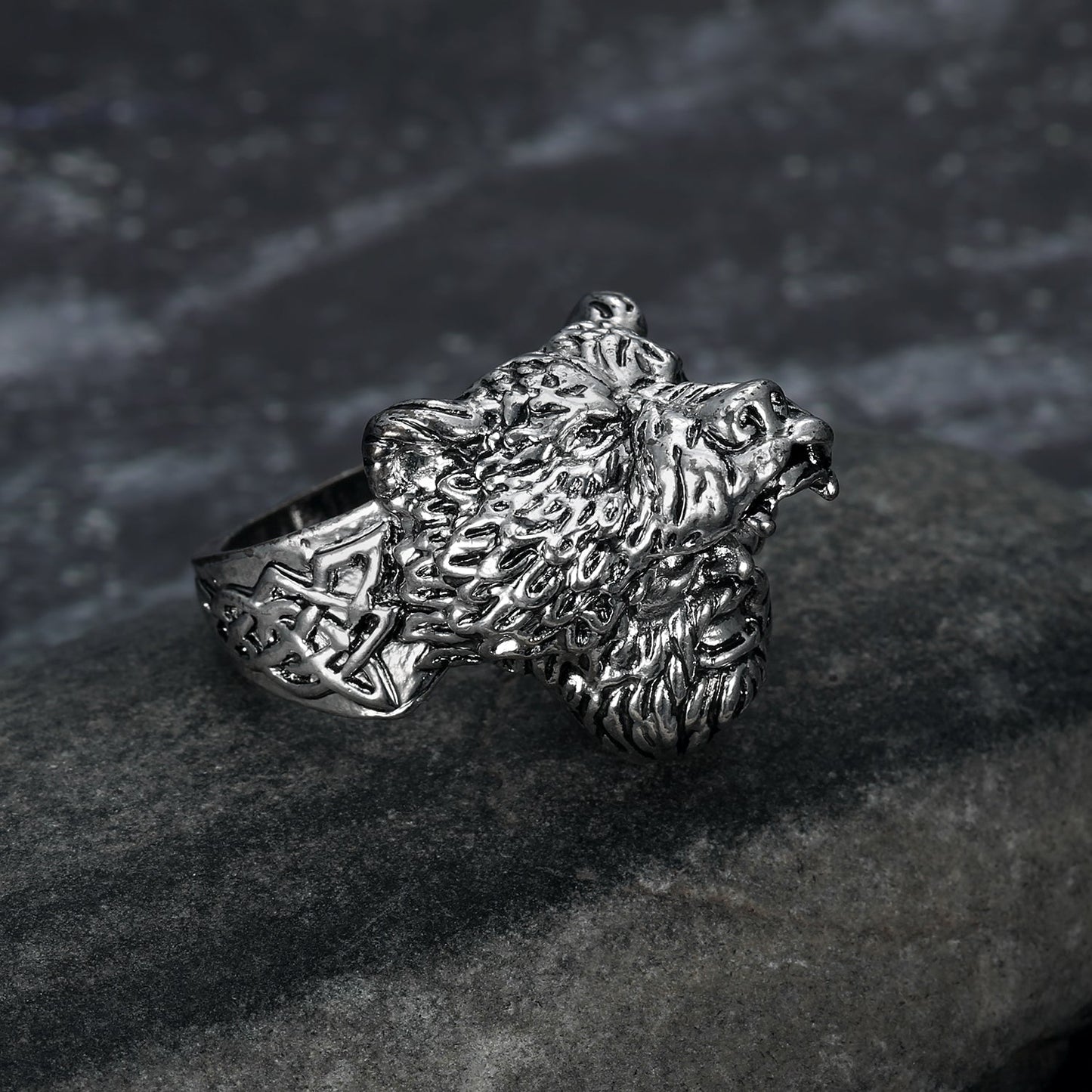 Bjorn Regalia Handcrafted Stainless Steel Odin and Wolf Ring