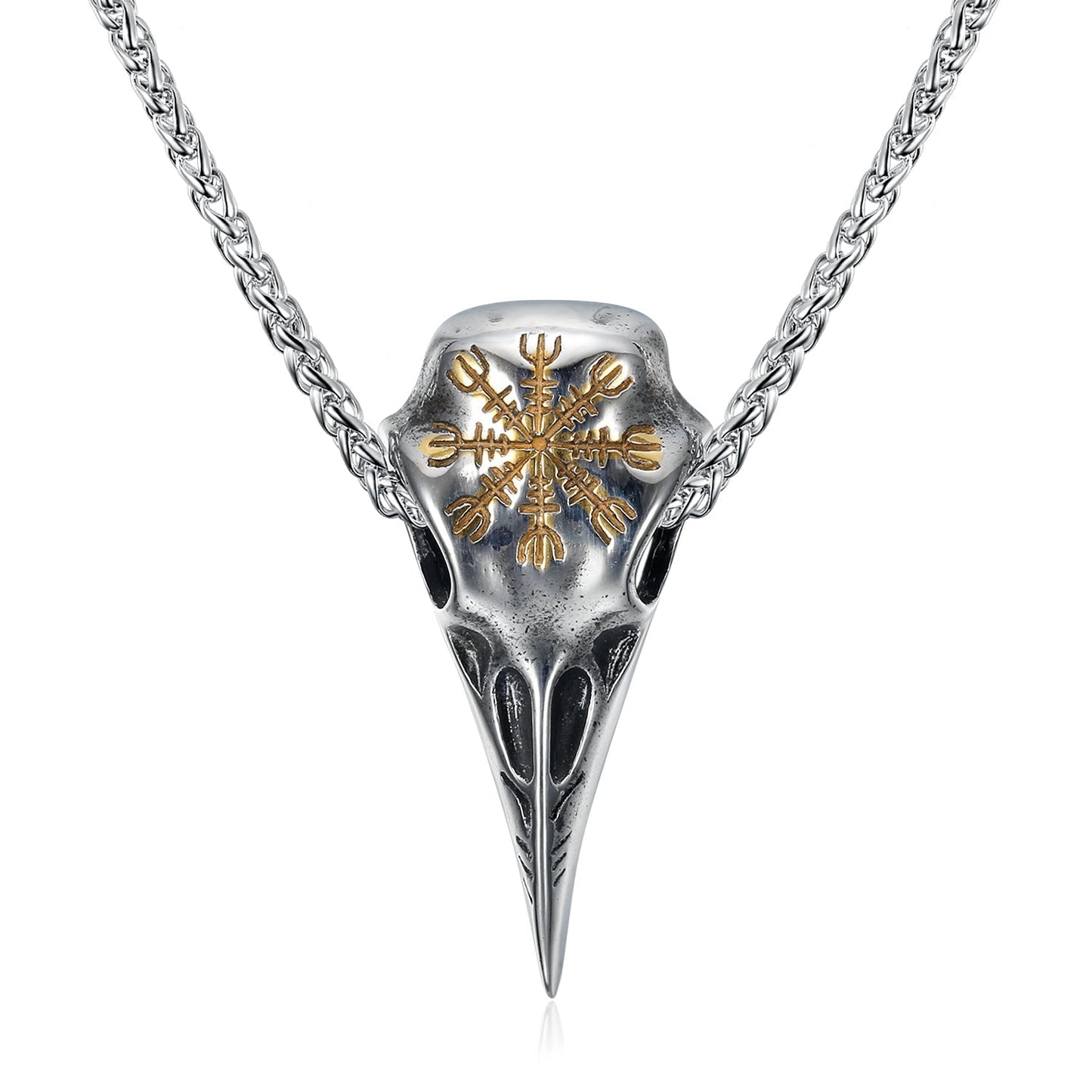 Bjorn Regalia Dual Color Handcrafted Stainless Steel Raven Skull and Helm of Awe Pendant