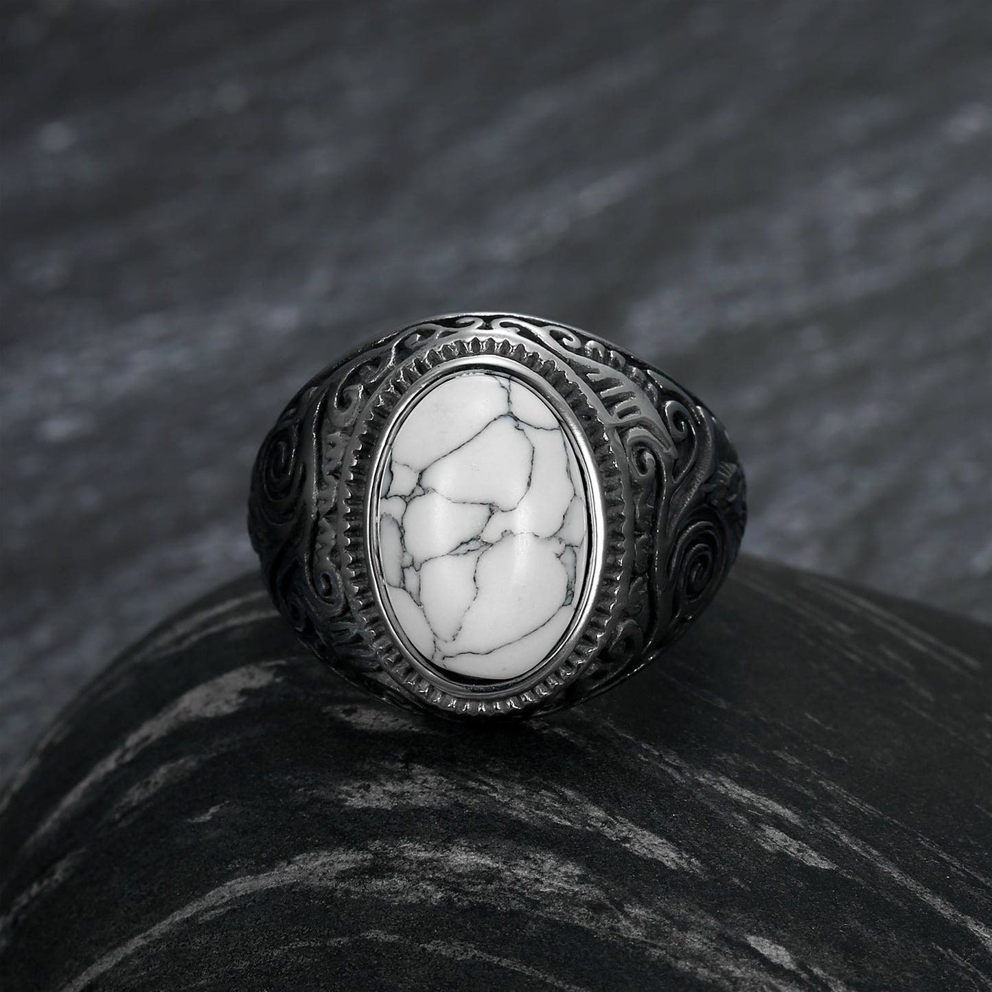 Bjorn Regalia Handcrafted Stainless Steel Celtic Scroll Ring With Inset Stone