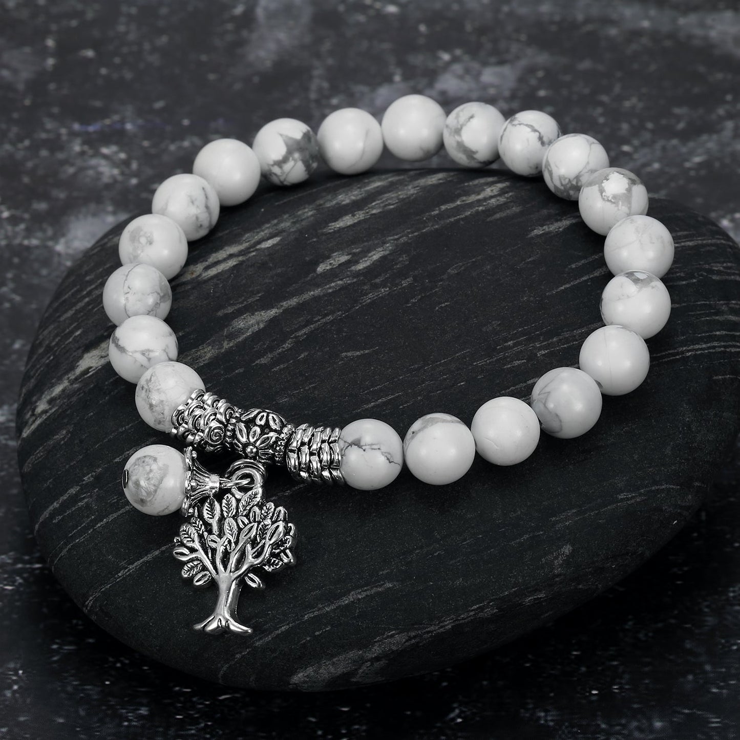 Bjorn Regalia White Howlite Gemstone Bracelet with Tree of Life Charm