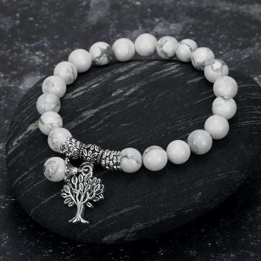 Bjorn Regalia White Howlite Gemstone Bracelet with Tree of Life Charm