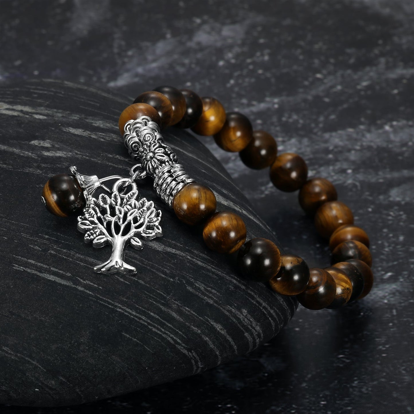 Bjorn Regalia Tiger Eye Gemstone Bracelet with Tree of Life Charm