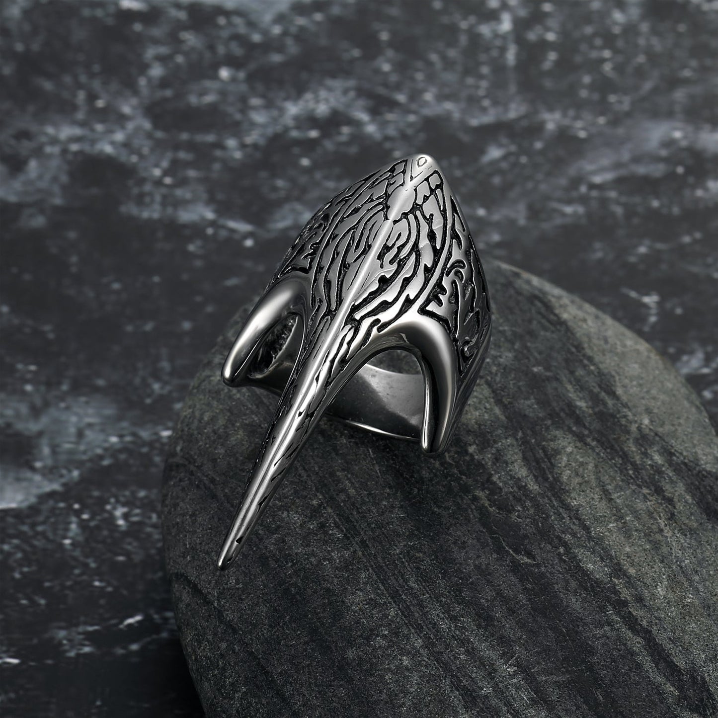 Bjorn Regalia Handcrafted Stainless Steel Stylized Raven Skull Ring