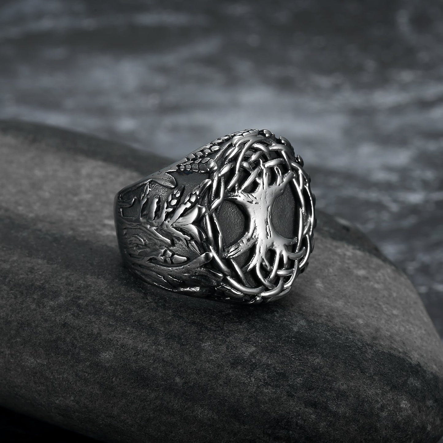 Bjorn Regalia Handcrafted Stainless Steel Yggdrasil / Tree of Life Signet Ring
