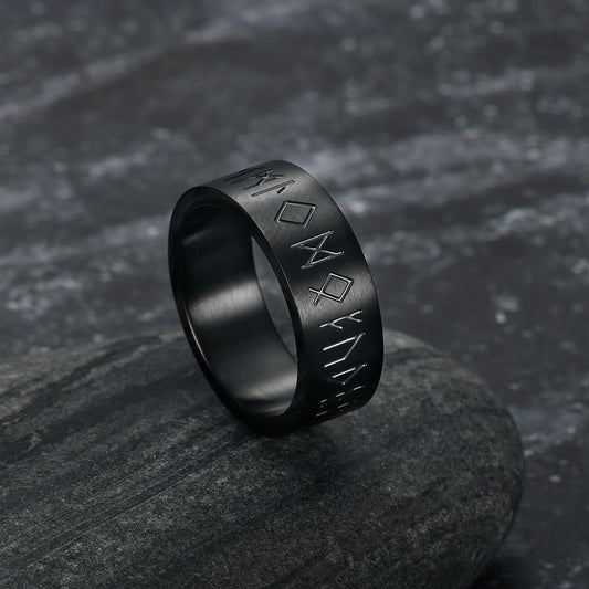 Bjorn Regalia Handcrafted Stainless Steel Wide Rune Ring