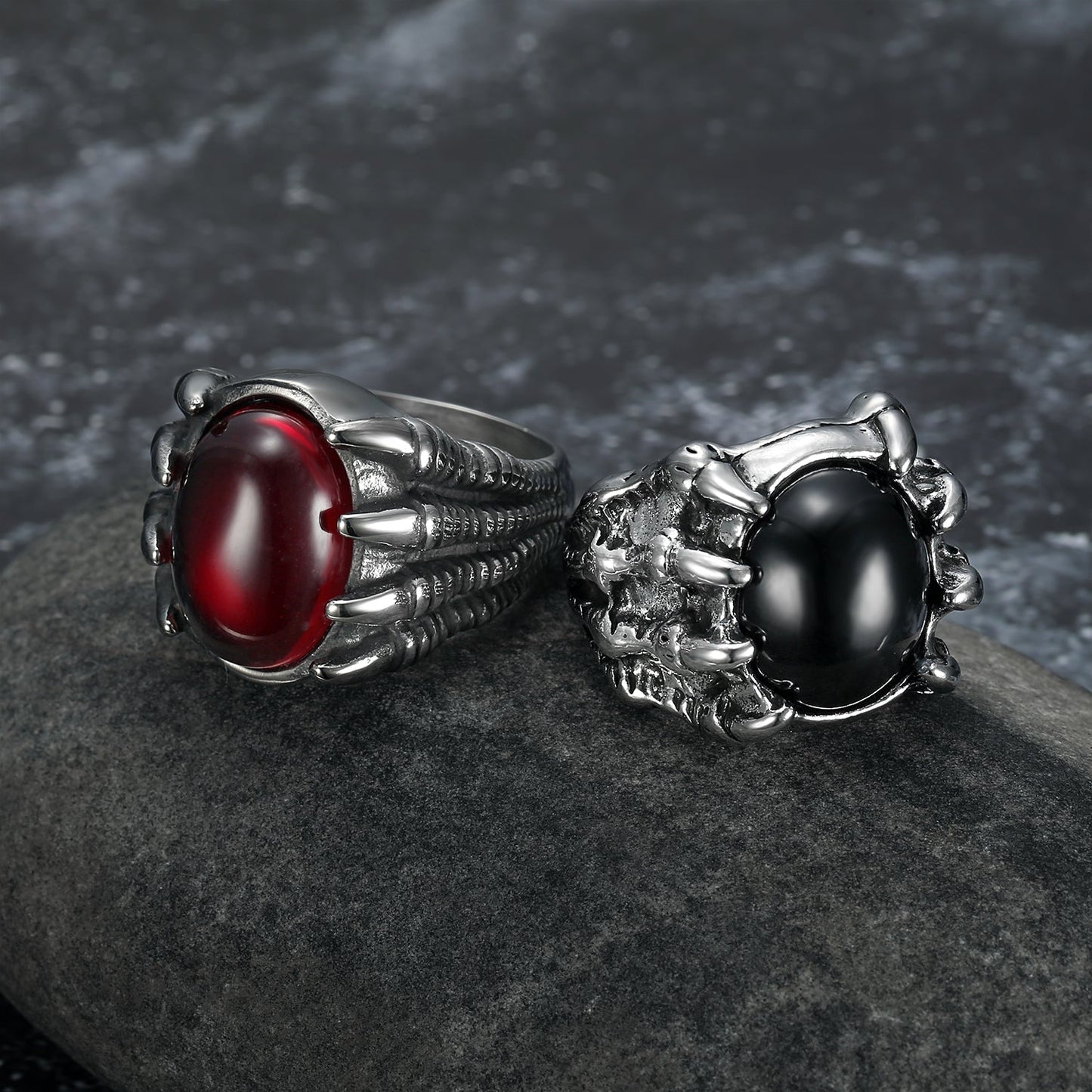 Bjorn Regalia Handcrafted Stainless Steel Dragon Claw Biker Ring With Inset Stone