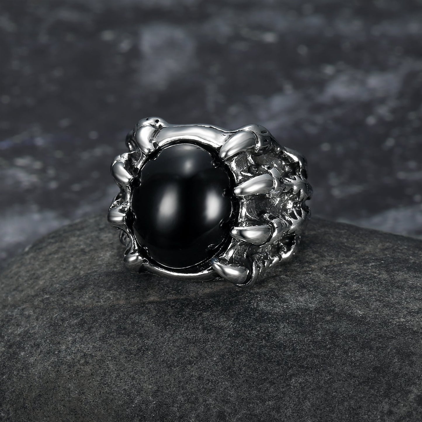 Bjorn Regalia Handcrafted Stainless Steel Dragon Claw Biker Ring With Inset Stone