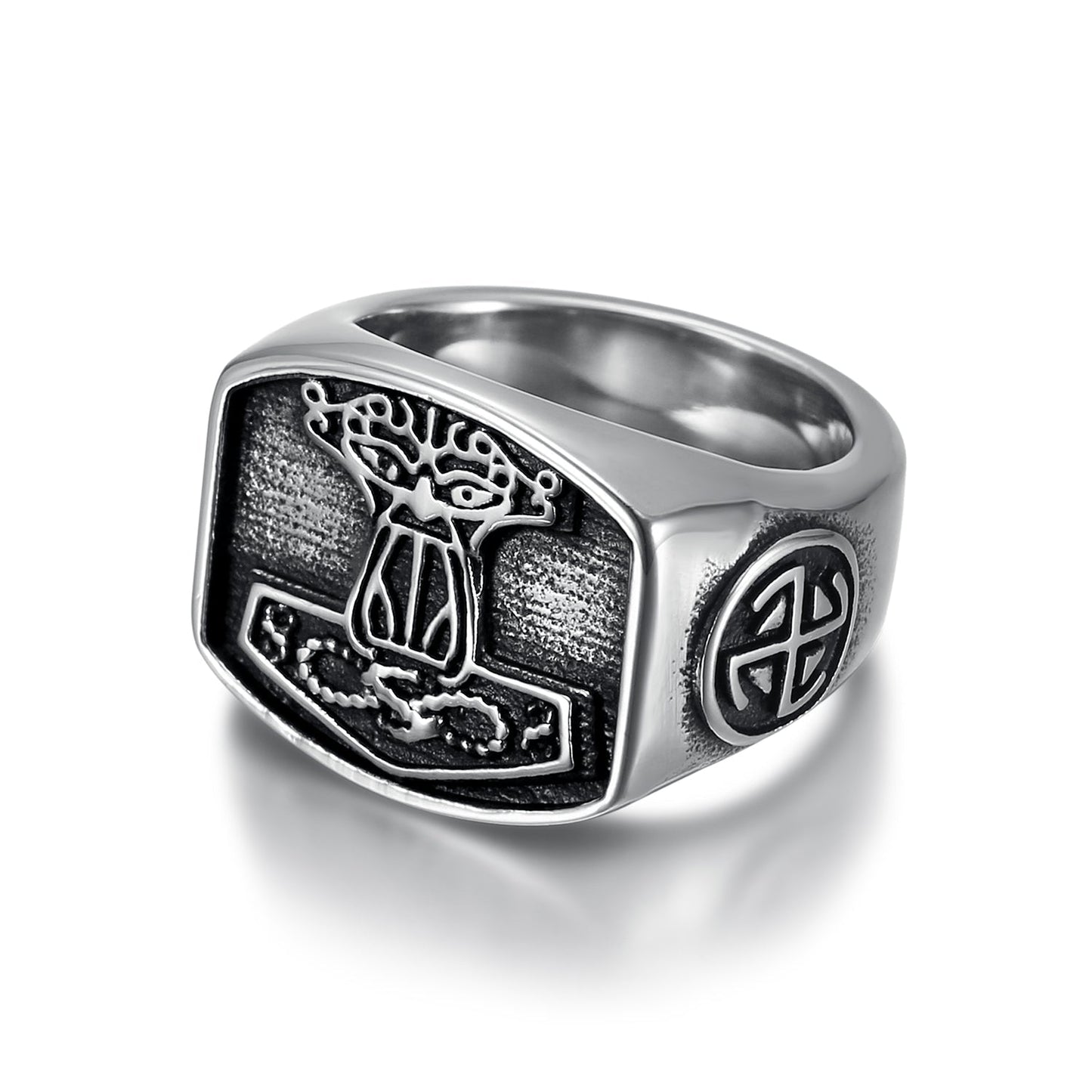 Bjorn Regalia Handcrafted Stainless Steel 'Aged' Mjolnir Signet Ring