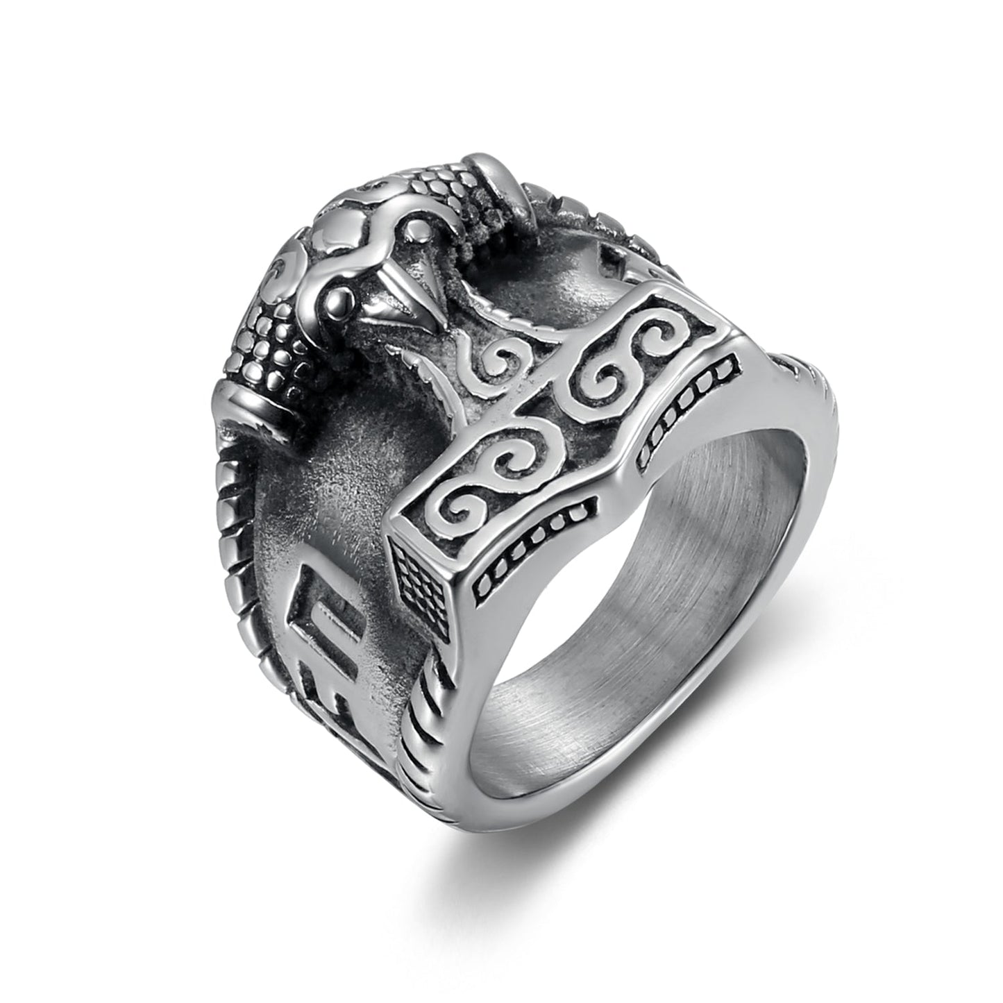 Bjorn Regalia Handcrafted Stainless Steel Thor's Hammer and Rune Ring