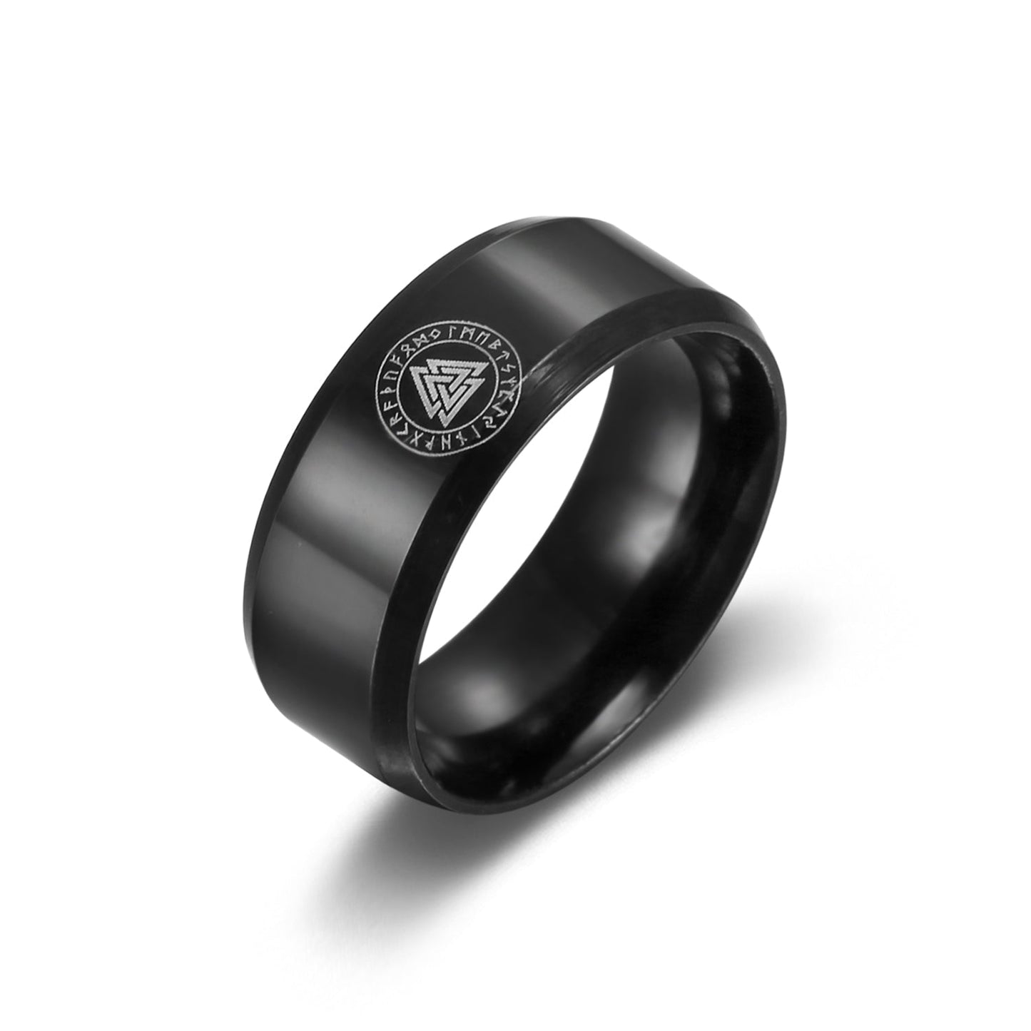 Bjorn Regalia Black Handcrafted Stainless Steel Valknut and Rune Ring