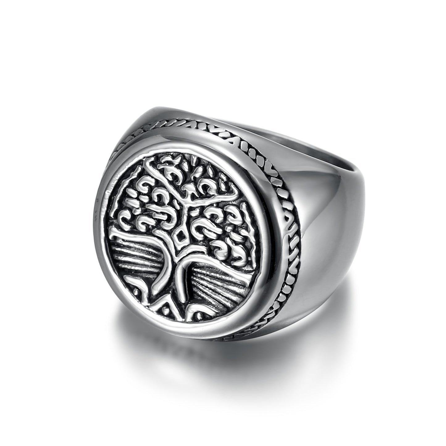 Bjorn Regalia Handcrafted Stainless Steel Yggdrasil / Tree of Life Circular Ring