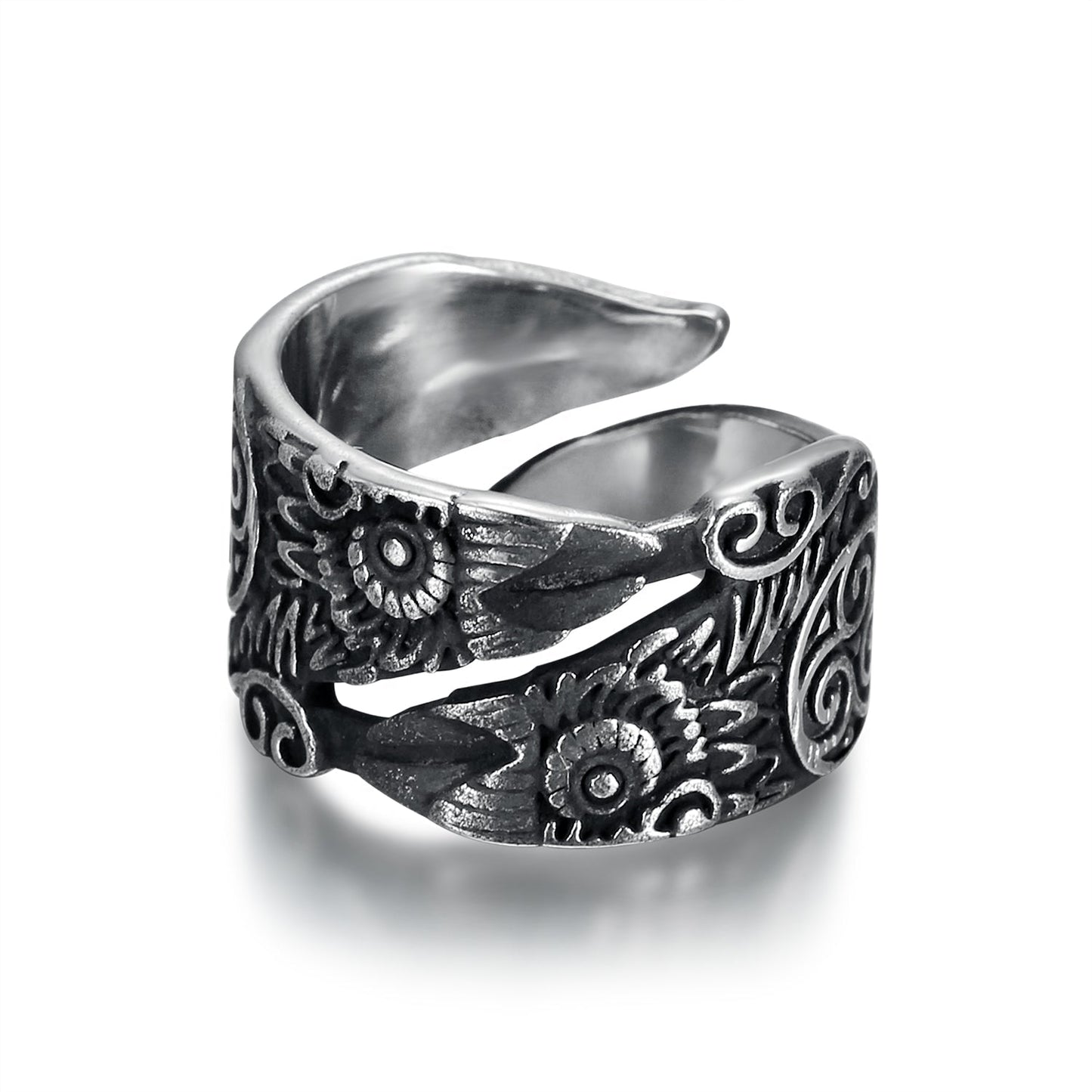 Bjorn Regalia Handcrafted Stainless Steel Adjustable Raven Ring