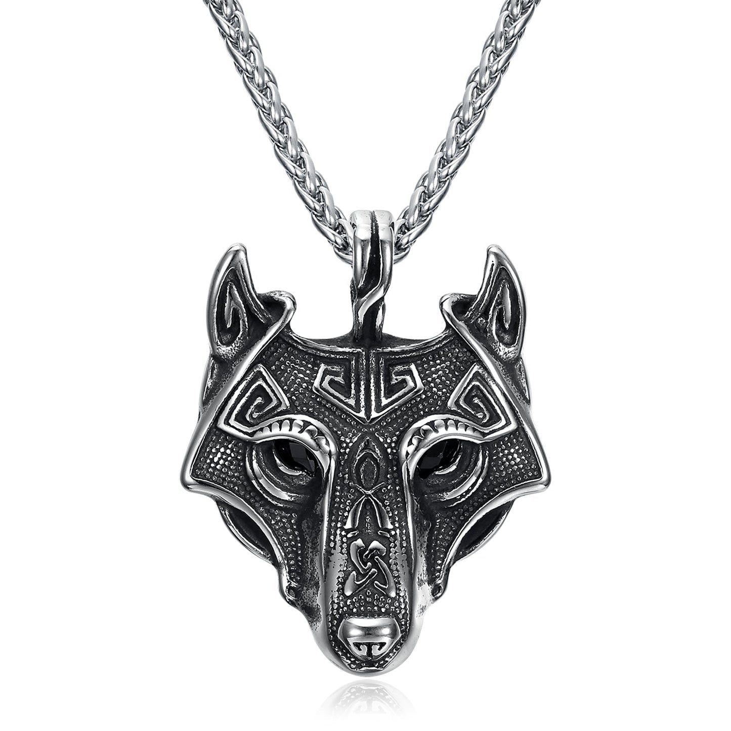 Bjorn Regalia Wolf Head Viking Pendant - Metal Chain
