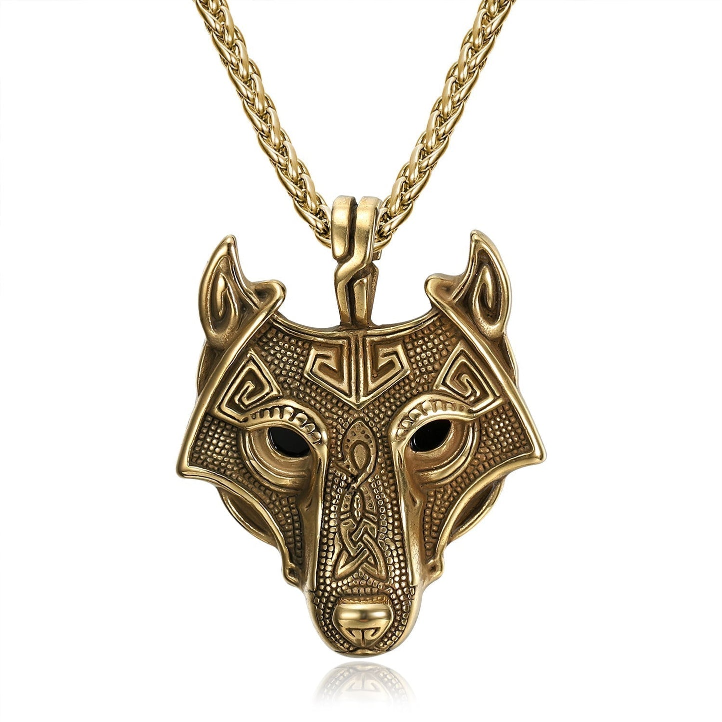 Bjorn Regalia Wolf Head Viking Pendant - Metal Chain