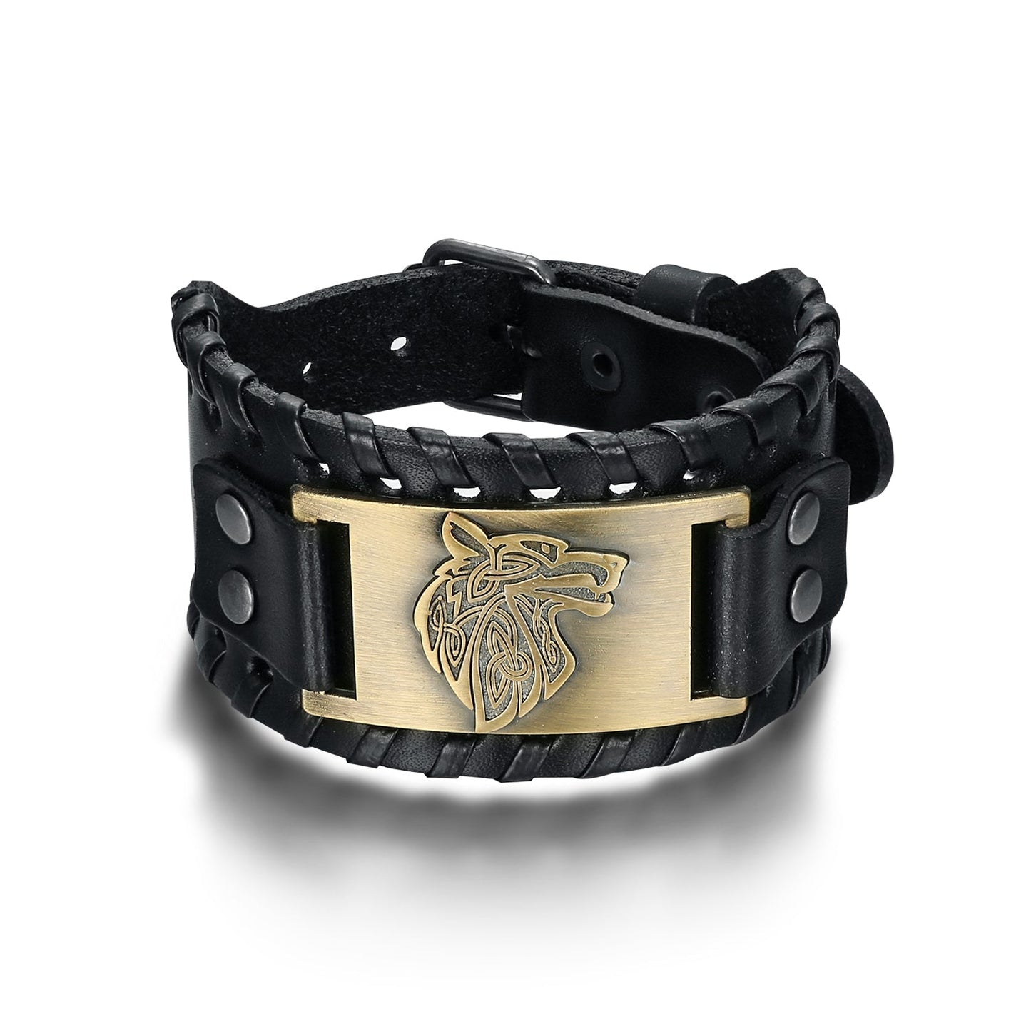 Bjorn Regalia Leather Buckle Arm Cuff With Fenrir Design