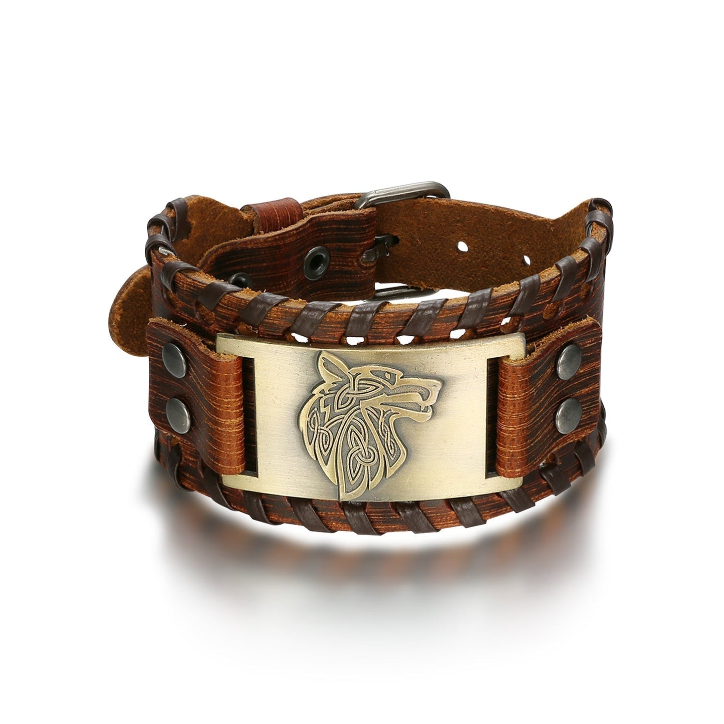 Bjorn Regalia Leather Buckle Arm Cuff With Fenrir Design