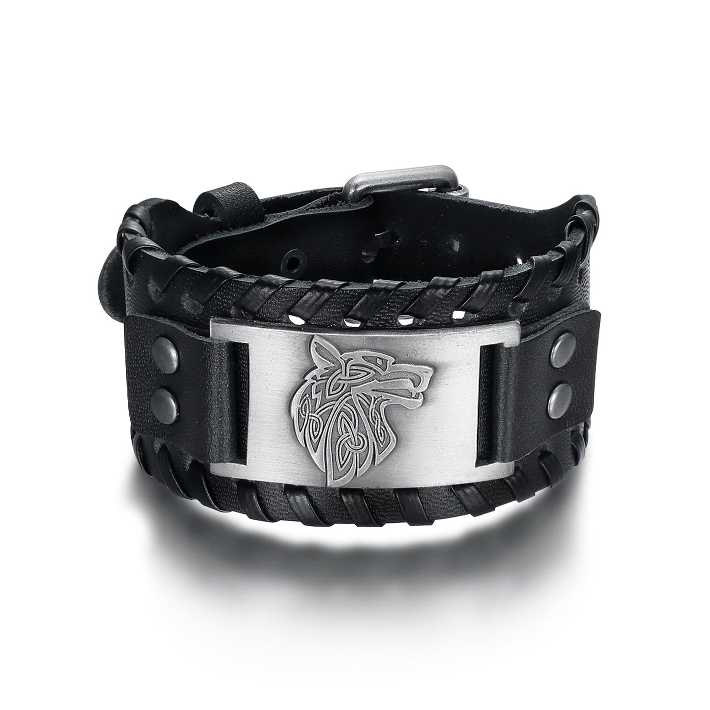 Bjorn Regalia Leather Buckle Arm Cuff With Fenrir Design