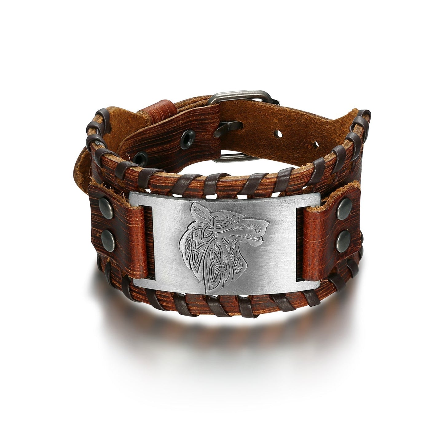 Bjorn Regalia Leather Buckle Arm Cuff With Fenrir Design