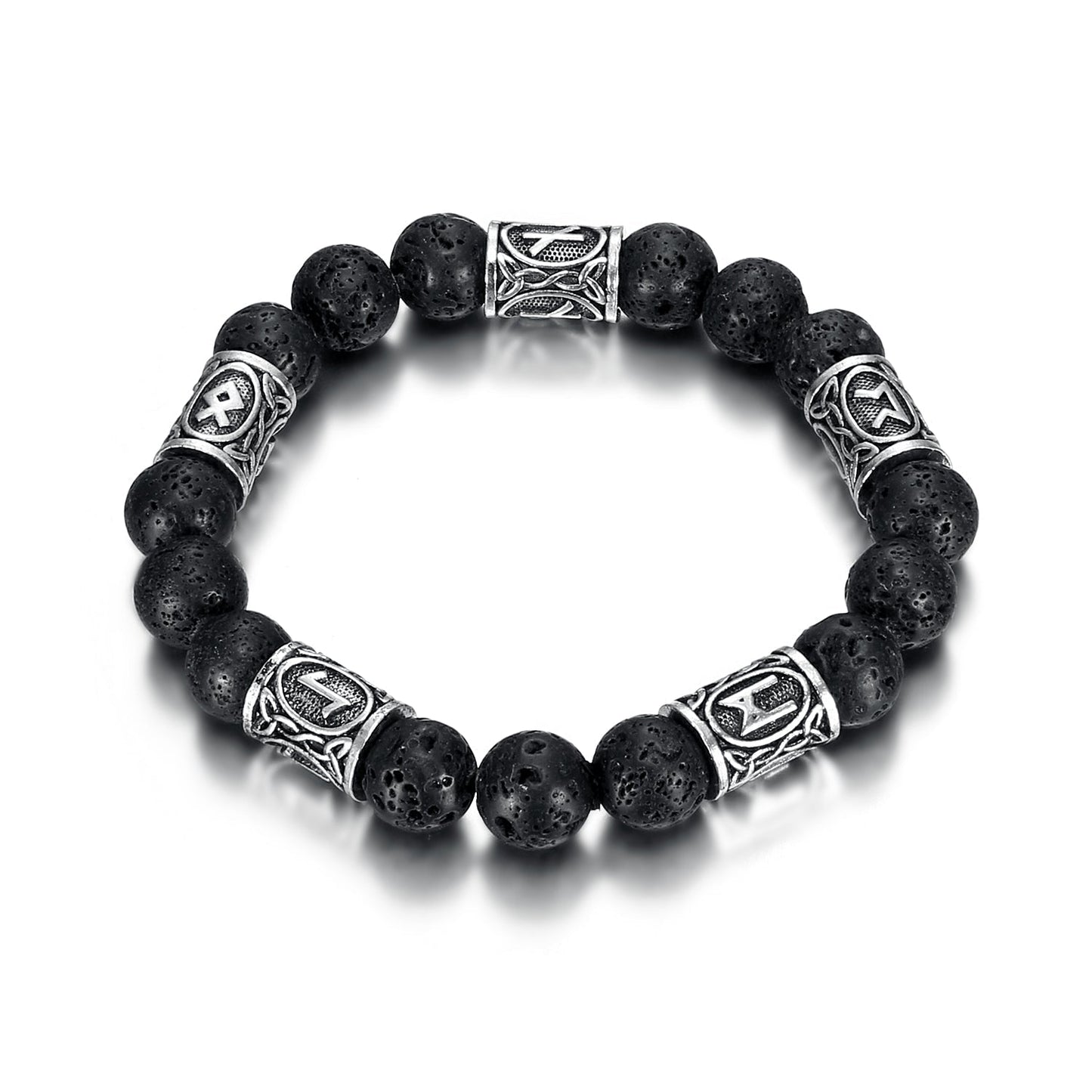 Bjorn Regalia Silver Rune and Black Lava Stone Bracelet