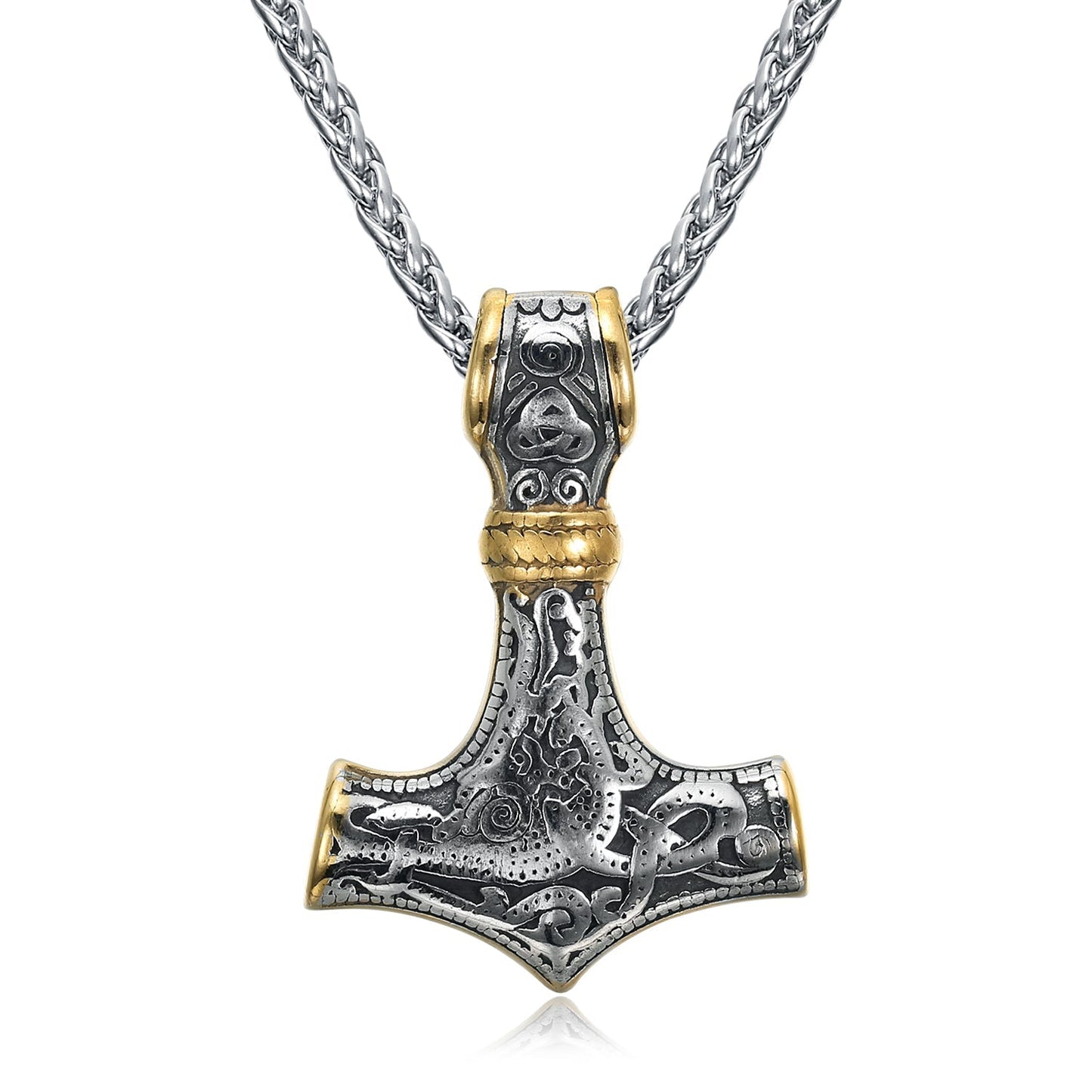Bjorn Regalia Handcrafted Stainless Steel Dual Color Mammen-Style Thor's Hammer Pendant