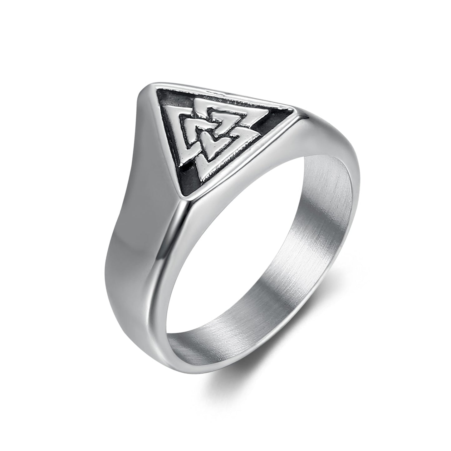 Bjorn Regalia Handcrafted Stainless Steel Triangular Valknut Ring
