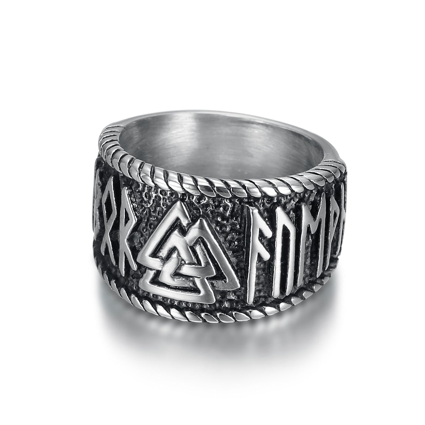 Bjorn Regalia Handcrafted Stainless Steel Valknut and Rune Ring
