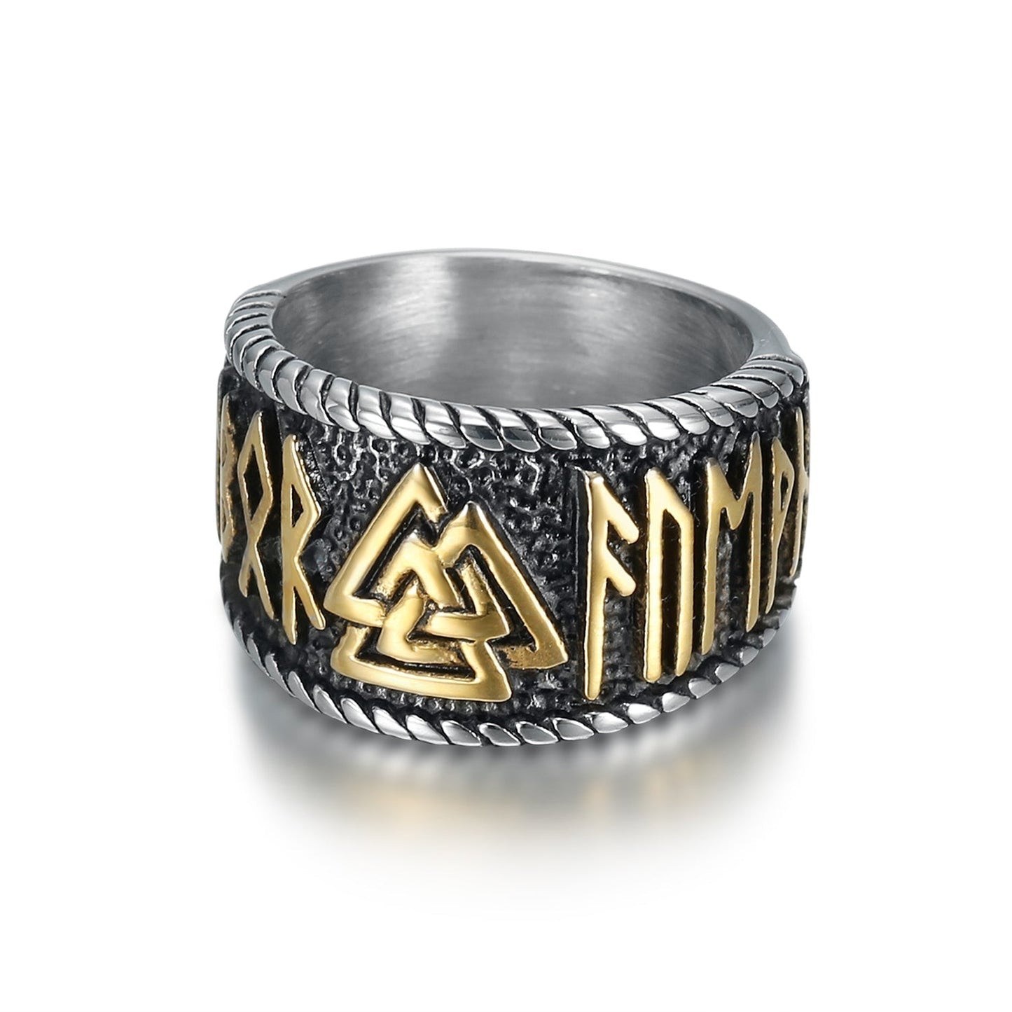 Bjorn Regalia Handcrafted Stainless Steel Valknut and Rune Ring