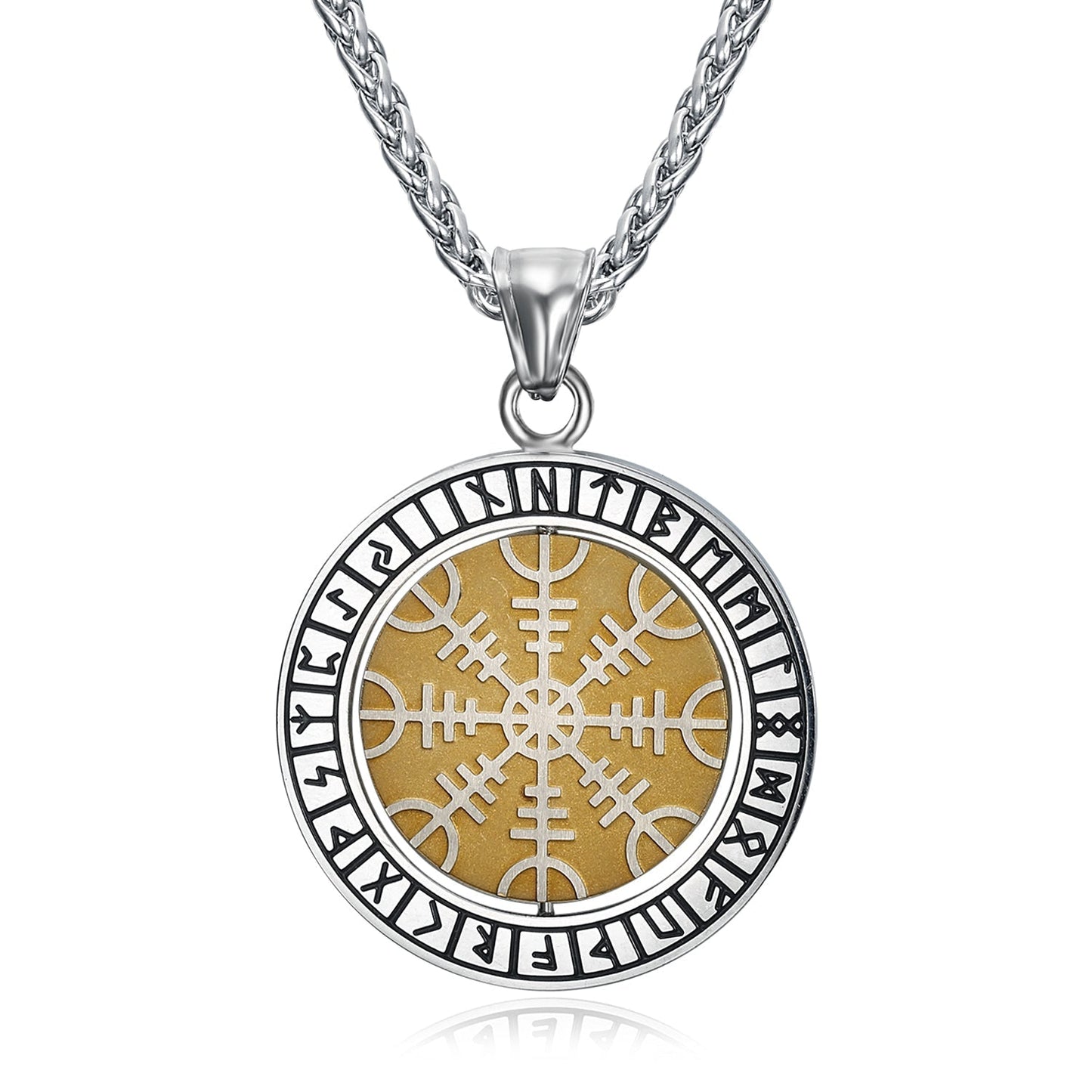 Bjorn Regalia Dual Color Handcrafted Stainless Steel Reversible Helm of Awe/Vegvisir Pendant